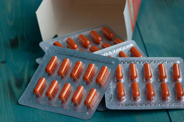 Medicine pills in packs, pills packed in blister pack. Full frame, concept be used for medical
