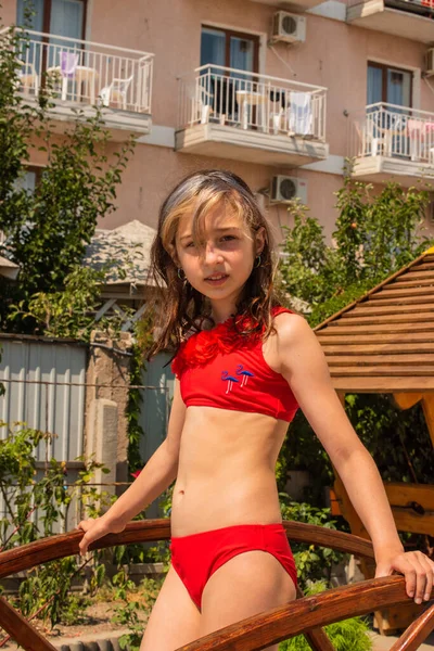 Fete Frumoase Timpul Verii Fată Costum Baie Vacanţă Adolescenta Fata — Fotografie, imagine de stoc