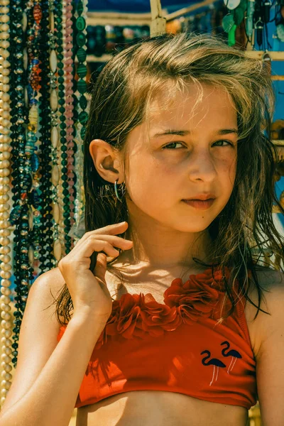 Fetele Timpul Verii Fată Costum Baie Vacanţă Adolescenta Ani Portret — Fotografie, imagine de stoc
