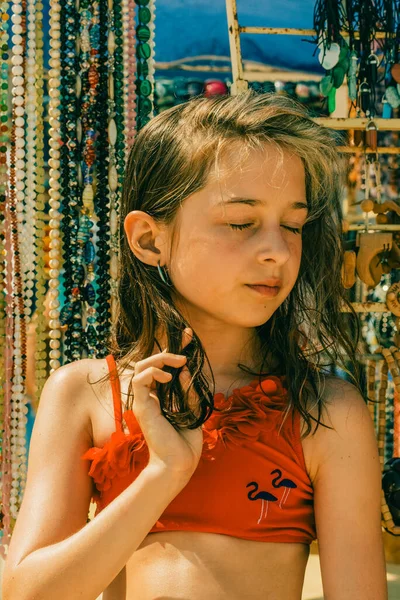 Fetele Timpul Verii Fată Costum Baie Vacanţă Adolescenta Ani Portret — Fotografie, imagine de stoc