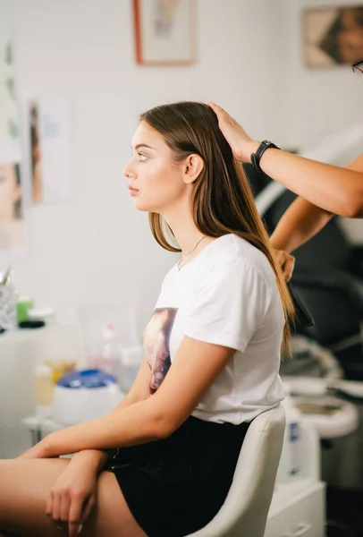 Make Series Photos Model Makeup Artist Beautiful Girl Long Hair — Stock Photo, Image