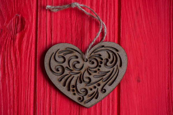 Red Painted Wood Plywood Heart Painted Old Wooden Wall Red — Stock Photo, Image