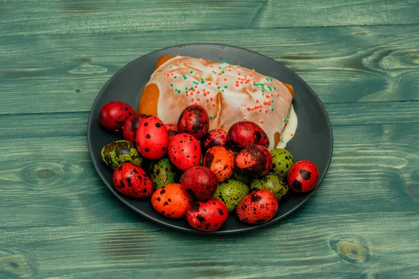 Ouă Colorate Prepeliţă Paştele Paşte Fericit Sărbători Primăvară — Fotografie, imagine de stoc