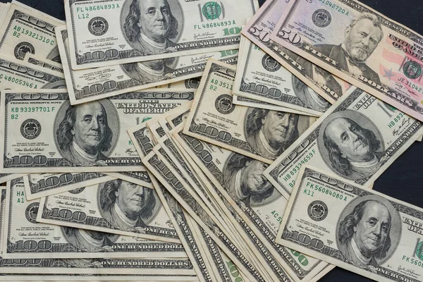 Poza Închidere Bancnotelor Dolari Americani Fundal Negru Abstract Macro Shot — Fotografie, imagine de stoc