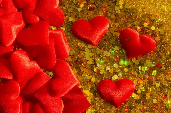 stock image Hearts on a gold background. Red hearts concept valentines day. Love