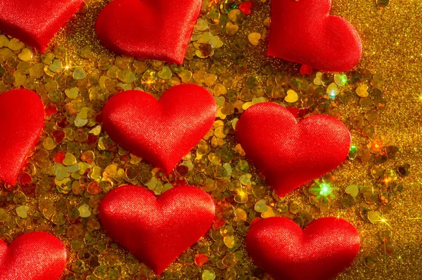 Cuori Sfondo Oro Fondo Oro Cuore Rosso Concetto San Valentino — Foto Stock