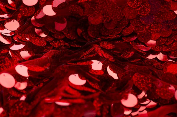 Paillettes Scintillanti Tessuto Rosso Paillettes Sfondo Tessuto Lucido Rosso Rettangolare — Foto Stock