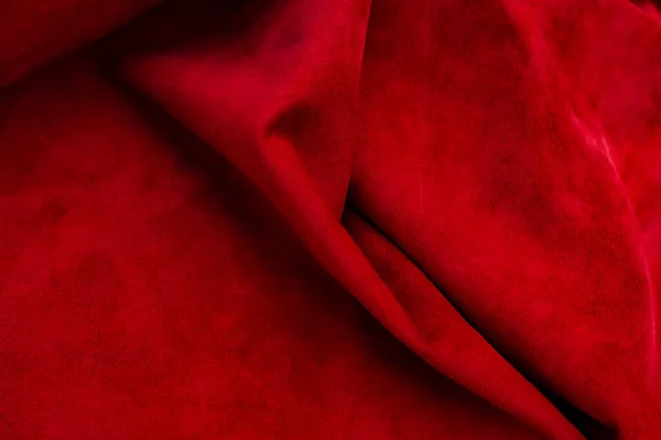 Sametová Textura Hladké Kůže Hmotné Makro Červená Semišová Textura Tkanina — Stock fotografie