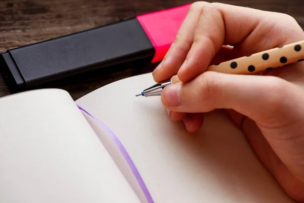Creioane Mâna Notepad Copilul Adolescent Intenționează Scrie Creion Mecanic Sau fotografii de stoc fără drepturi de autor