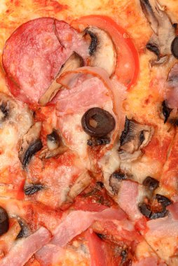 Pizza macro photography close-up as a background. Food macro photography. food fast tomato delivery