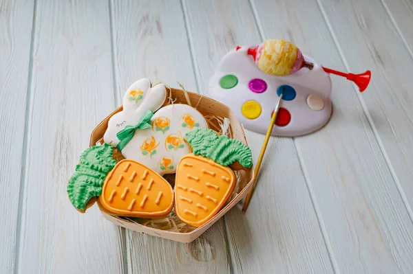 Süßigkeiten Zum Osterfest Lebkuchen Form Von Osterhasen Und Karotten Hausgemachte — Stockfoto