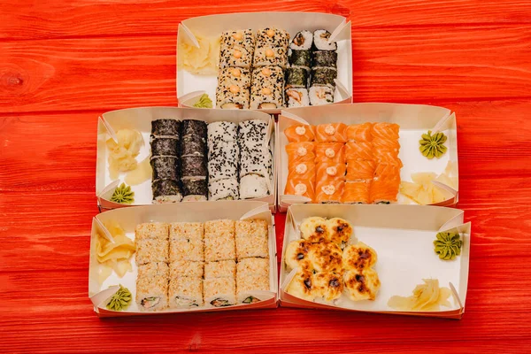 Sushi Rolls Close Maki Sushi Rolls Japanese Food Rolls Japanese — Stock Photo, Image