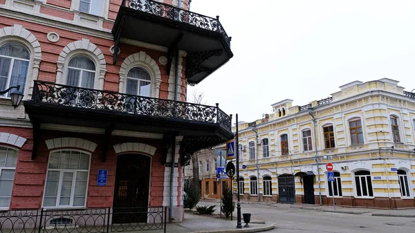 Astrakhan Russie Janvier 2021 Bâtiments Anciens Ville Façade Rue Nikolskaïa — Photo