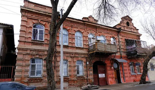 Astrakhan Russia January 2021 Old Buildings City Facade Red Embankment — Stock Photo, Image