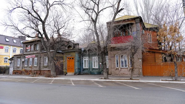 Astracán Rusia Enero 2021 Edificios Antiguos Ciudad Fachada Calle Del —  Fotos de Stock