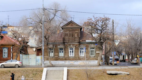 Astracán Rusia Enero 2021 Edificios Antiguos Ciudad Fachada Embankment Calle —  Fotos de Stock