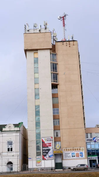 Astrakhan Rússia Janeiro 2021 Edifícios Antigos Cidade Fachada Embankment Maio — Fotografia de Stock