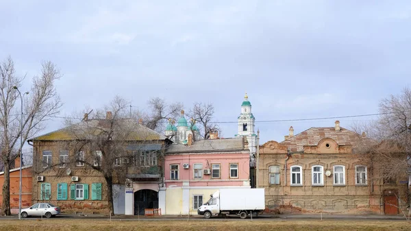 Astrakhan Ryssland Januari 2021 Gamla Byggnader Staden Fasad Bankverksamhet Maj — Stockfoto