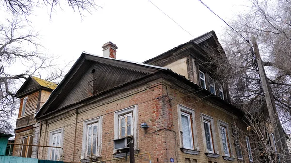 Astrachan Russland Januar 2021 Alte Gebäude Der Stadt Fassade Uferstraße — Stockfoto