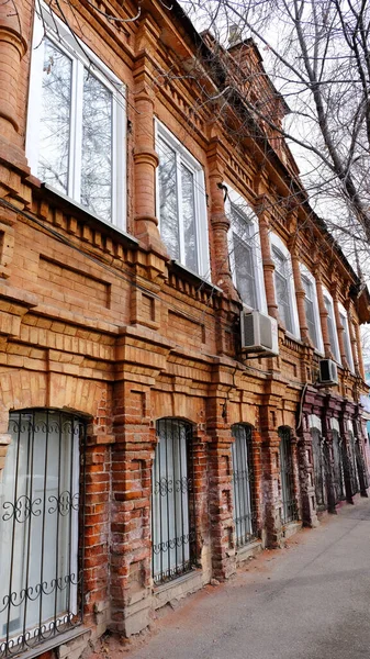 Astrachan Russland Januar 2021 Alte Gebäude Der Stadt Fassade Swerdlowstraße — Stockfoto