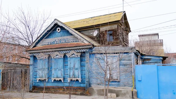 Astrakhan Rusko Ledna2021 Staré Budovy Města Fasády Domů Kazanská Ulice — Stock fotografie