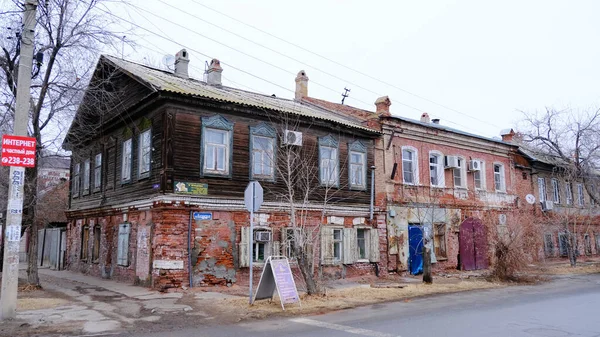 Astrakhan Russia January 2021 Old Buildings City Facades Houses Kazanskaya — Stock Photo, Image