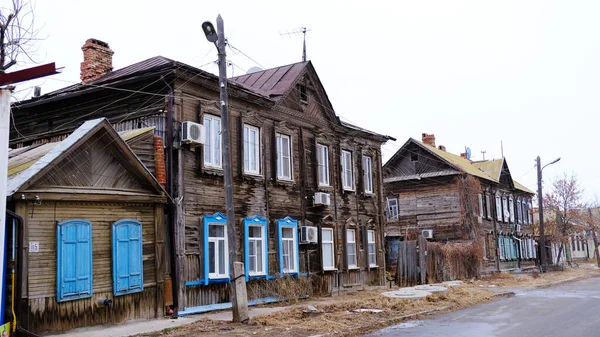 Astrachan Russland Januar 2021 Alte Gebäude Der Stadt Hausfassaden Kasanskaja — Stockfoto