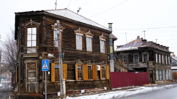 Astrakhan Rússia Janeiro 2021 Edifícios Antigos Cidade Fachadas Casas Chelyuskintsev — Fotografia de Stock
