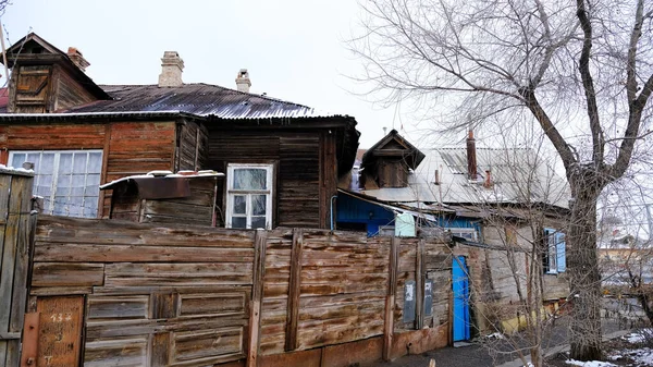 Astrachan Russland Januar 2021 Alte Gebäude Der Stadt Hausfassaden Tscheljuskinzew — Stockfoto