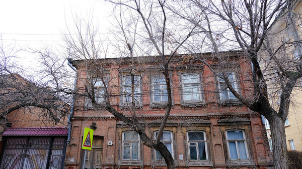 Astrakhan, Russia, January 13, 2021. Old buildings of the city. Facade. Shahumyan street