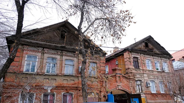 Astrakhan Rusya Ocak 2021 Şehrin Eski Binaları Cephe Shahumyan Caddesi — Stok fotoğraf