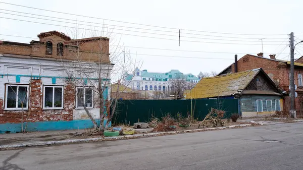 Astrakhan Russia January 2021 Old Buildings City Facade Chekhov Street — Stock Photo, Image