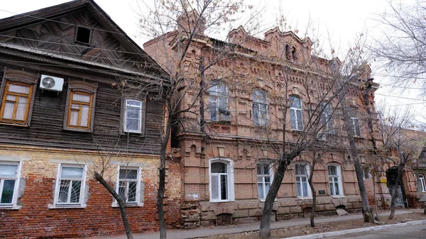 Astrachan Russland Januar 2021 Alte Gebäude Der Stadt Fassade Tschechow — Stockfoto
