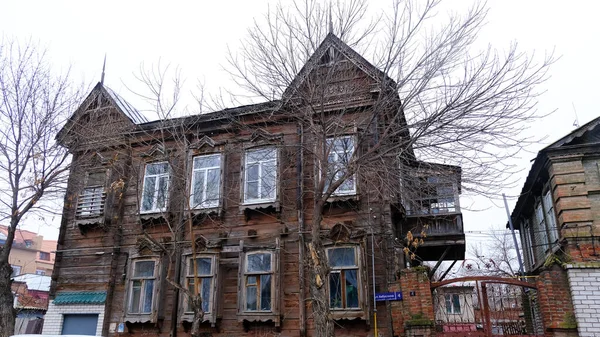 Astrachan Russland Januar 2021 Alte Gebäude Der Stadt Fassade Babuschkina — Stockfoto