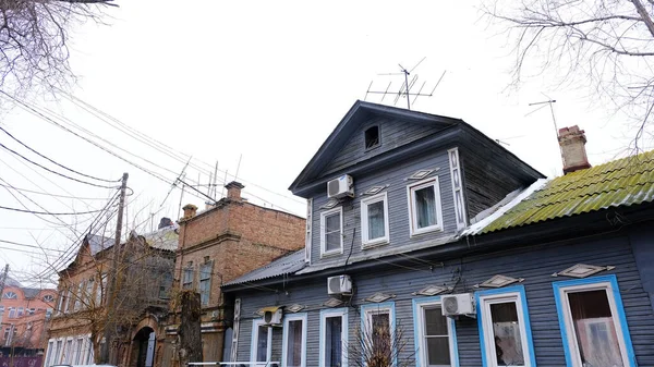 Astrakhan Rússia Janeiro 2021 Edifícios Antigos Cidade Fachada Rua Babushkina — Fotografia de Stock