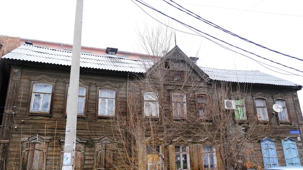 Astrakhan Rússia Janeiro 2021 Edifícios Antigos Cidade Fachada Rua Babushkina — Fotografia de Stock