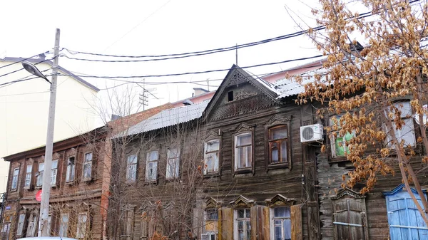 Astrakhan Rússia Janeiro 2021 Edifícios Antigos Cidade Fachada Rua Babushkina — Fotografia de Stock