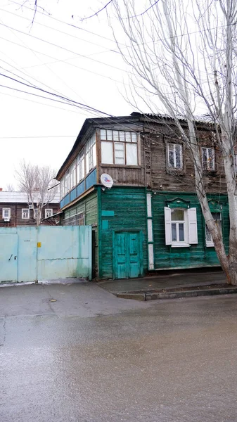 Astrakhan Russia January 2021 Old Buildings City Facade Chalabyan Street — Stock Photo, Image