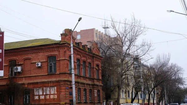 Astrachan Russland Januar 2021 Alte Gebäude Der Stadt Fassade Leninstraße — Stockfoto