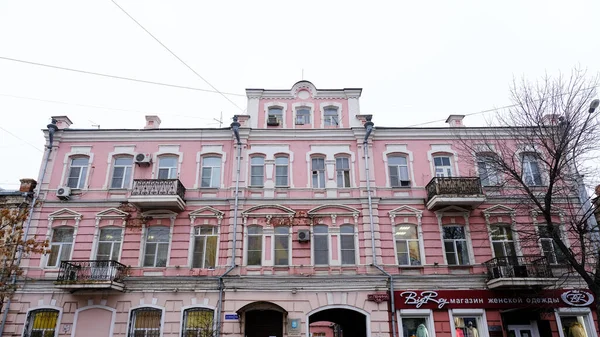 Astracán Rusia Enero 2021 Edificios Antiguos Ciudad Fachada Calle Lenin — Foto de Stock
