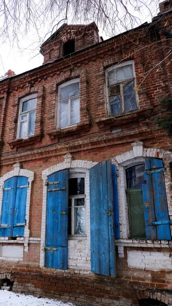Astrachan Russland Januar 2021 Alte Gebäude Der Stadt Fassade Babeuf — Stockfoto