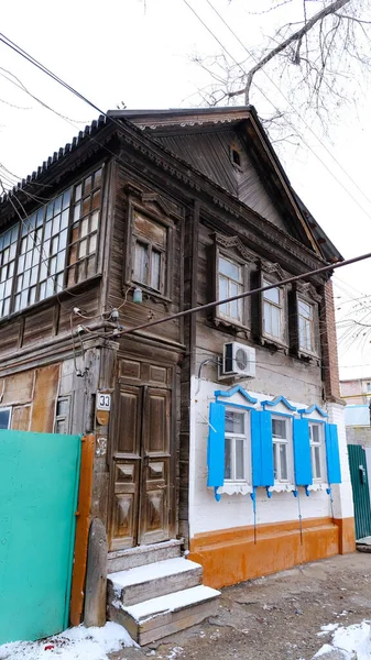 Astrakhan Russie Janvier 2021 Bâtiments Anciens Ville Façade Rue Babeuf — Photo