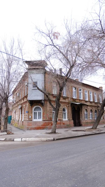Astrakhan Rusya Ocak 2021 Şehrin Eski Binaları Cephe Kalinina Caddesi — Stok fotoğraf