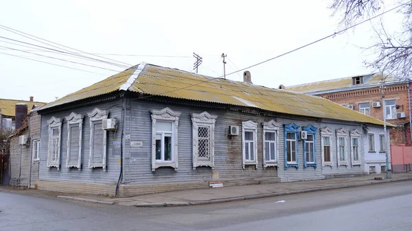 Astrachan Russland Januar 2021 Alte Gebäude Der Stadt Fassade Kalinina — Stockfoto