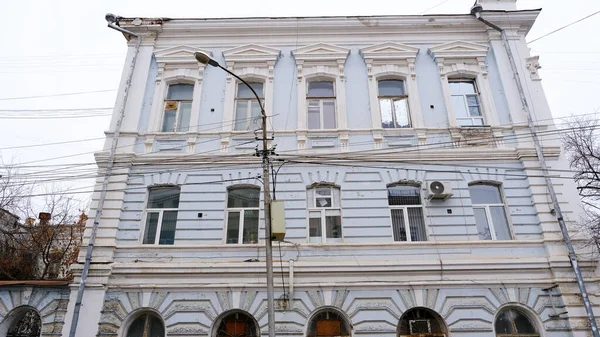 Astrakhan Russia January 2021 Old Buildings City Facade Red Banner — Stock Photo, Image