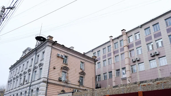Astracán Rusia Enero 2021 Edificios Antiguos Ciudad Fachada Calle Banner — Foto de Stock