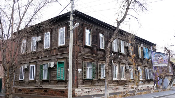 Astrakhan Rússia Janeiro 2021 Edifícios Antigos Cidade Fachada Rua Natasha — Fotografia de Stock