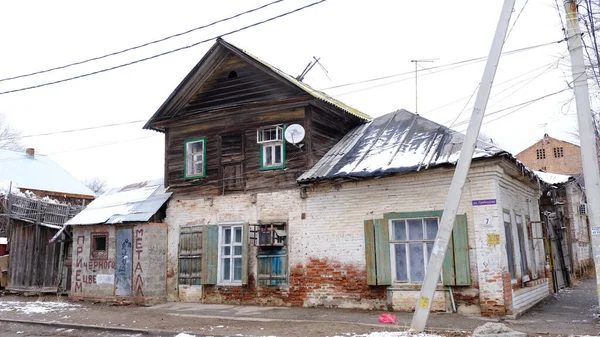 Astrachan Russland Januar 2021 Alte Gebäude Der Stadt Fassade Gribojedow — Stockfoto