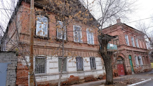 Astrachan Rosja Stycznia 2021 Stare Budynki Miasta Fasada Ulica Danton — Zdjęcie stockowe