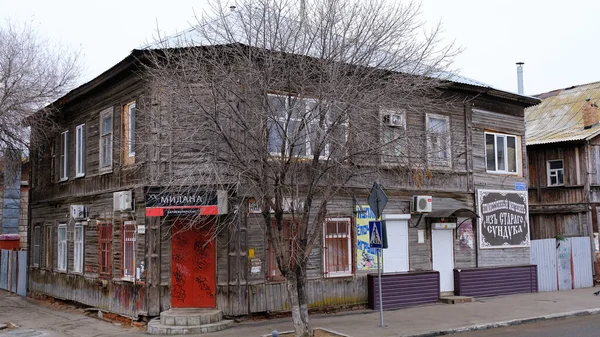Astracán Rusia Enero 2021 Edificios Antiguos Ciudad Fachada Calle Mechnikov — Foto de Stock